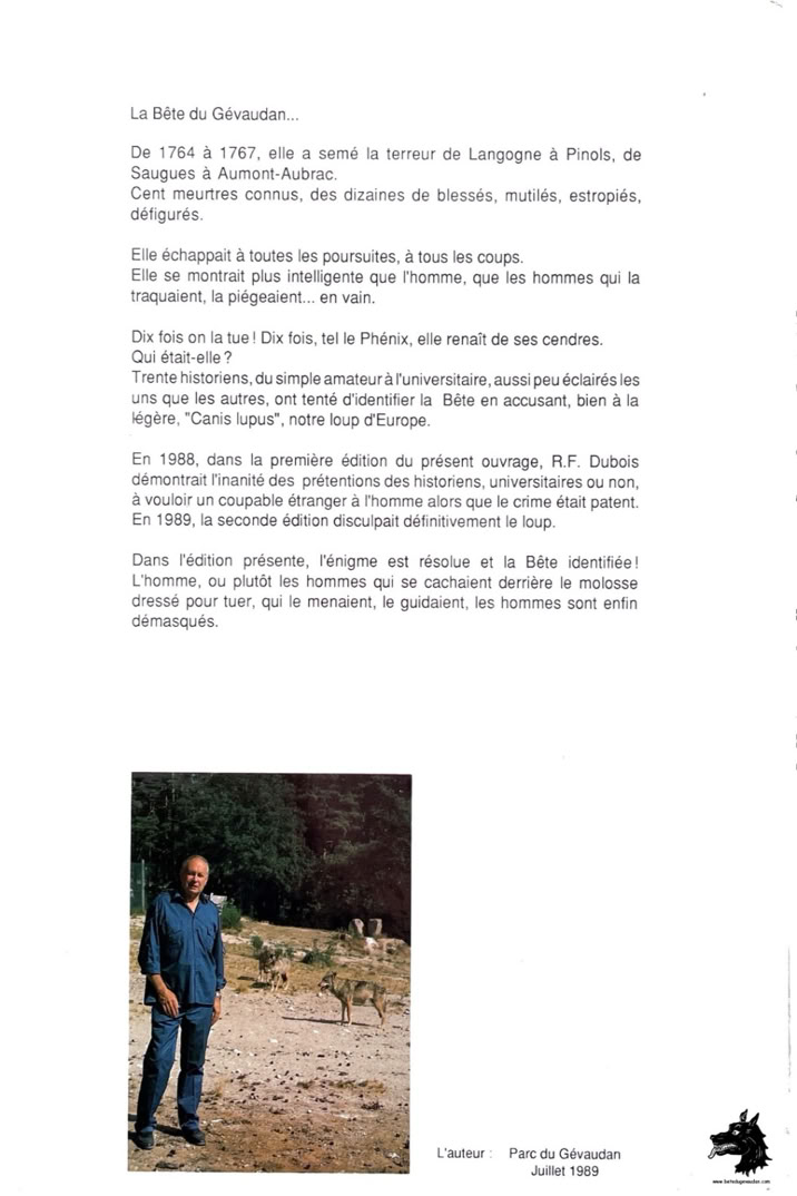 Livre R.F. Dubois - Vie et mort de la Bête du Gévaudan